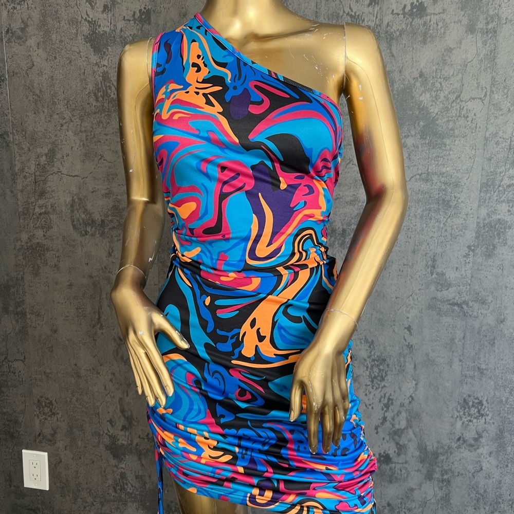 Vibrant Multicolor One-Shoulder Dress